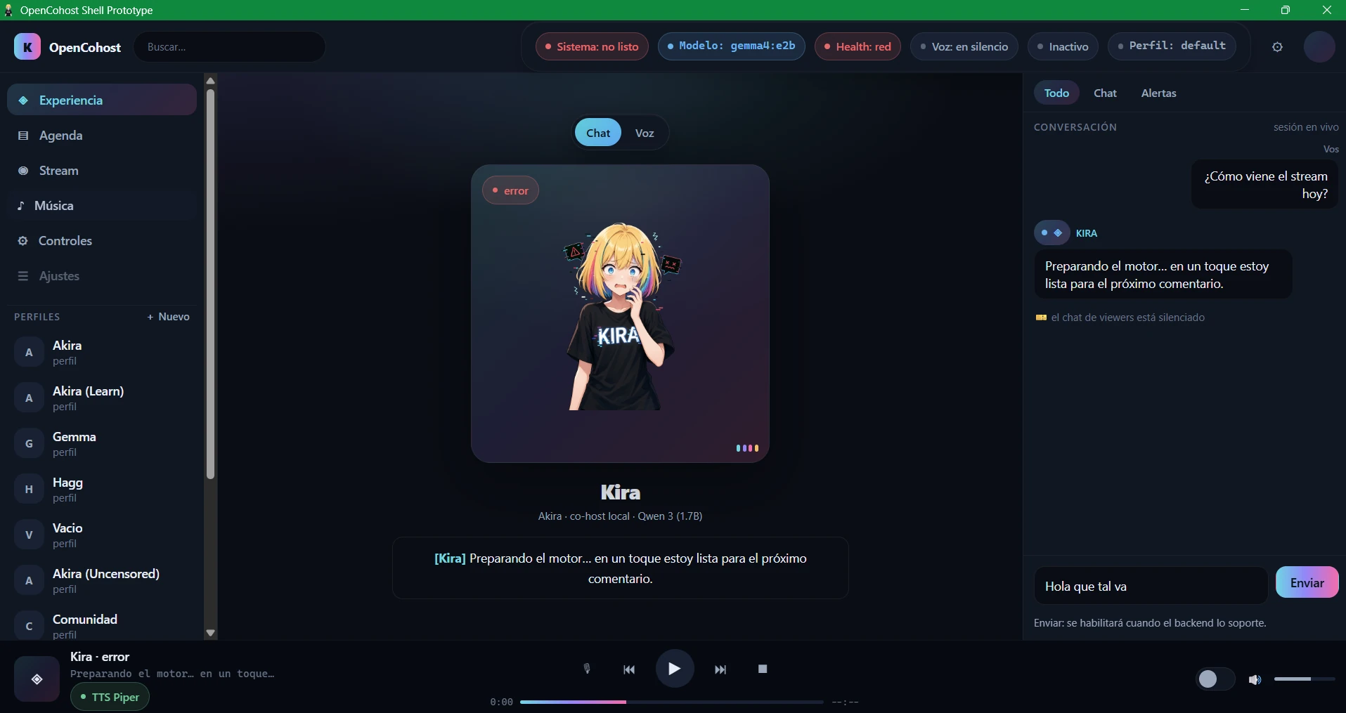 Prototipo de la interfaz principal de OpenCohost_UI en Tauri
