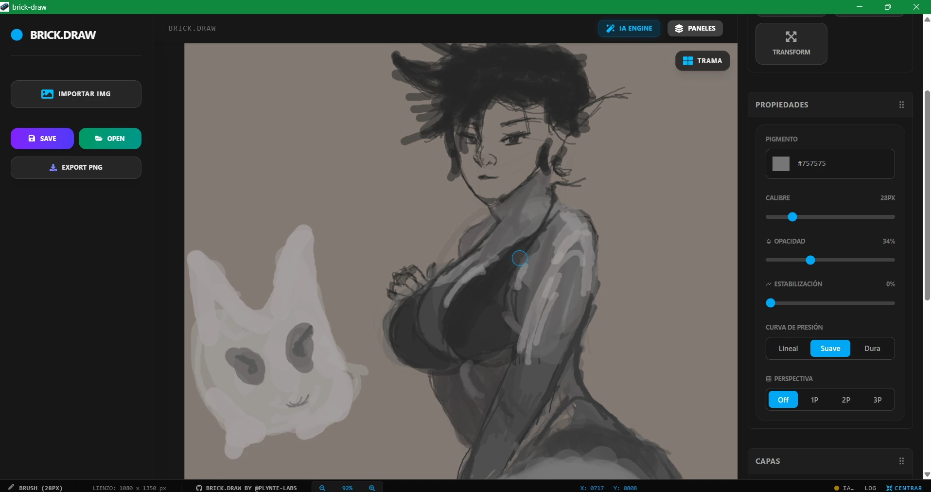 Captura de Brick Draw con el lienzo de dibujo y sus controles visibles
